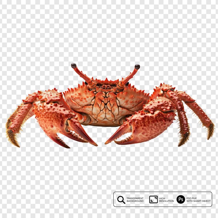 PSD close-up of a realistic orange crab with claws
