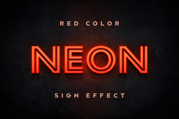 Close up on red neon sign text effect template