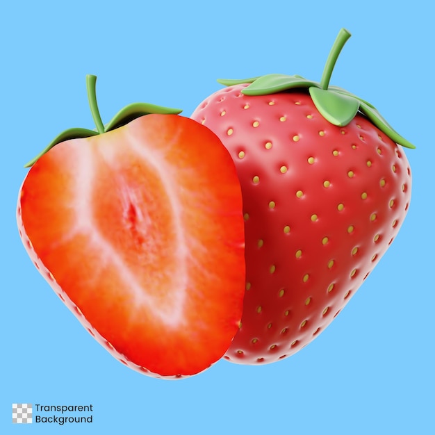 close-up of a ripe strawberry sliced in half with a transparent background