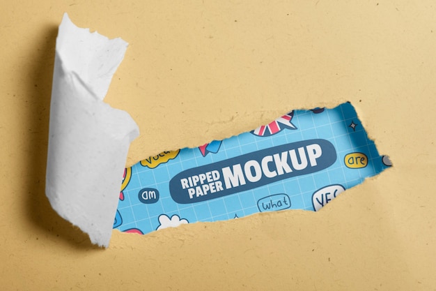 close up on ripped paper mockup