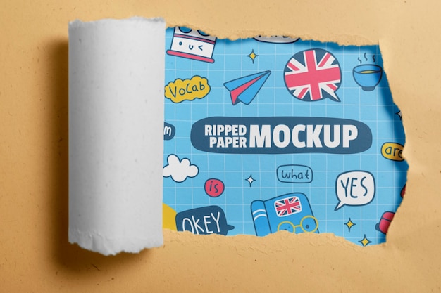 PSD close up on ripped paper mockup