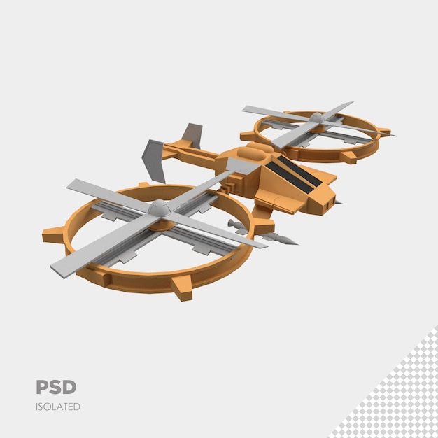 Close up on rocket drone 3d isolated premium psd