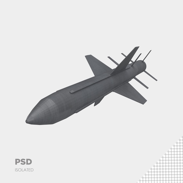 PSD close up on rocket missile 3d isolated premium psd