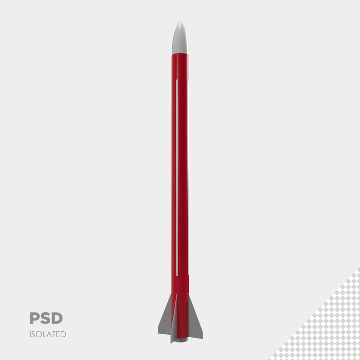 PSD close up on rocket missile 3d isolated premium psd