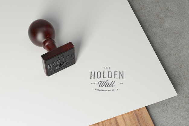 Close up on rubber stamp logo mockup