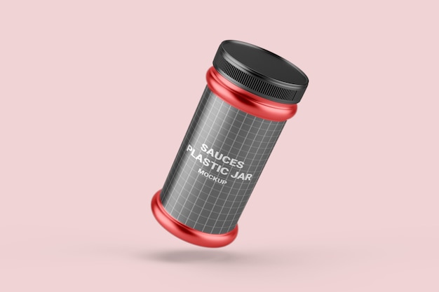 PSD close up on sauces plastic jars mockup