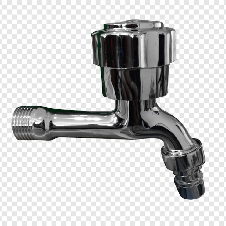 PSD close-up of a shiny chrome water tap