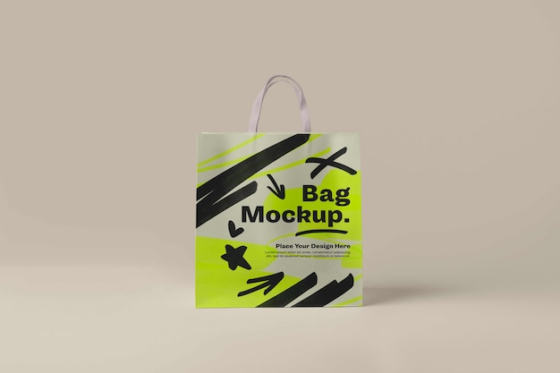 Close up on shopping bag mockup with scribbled style