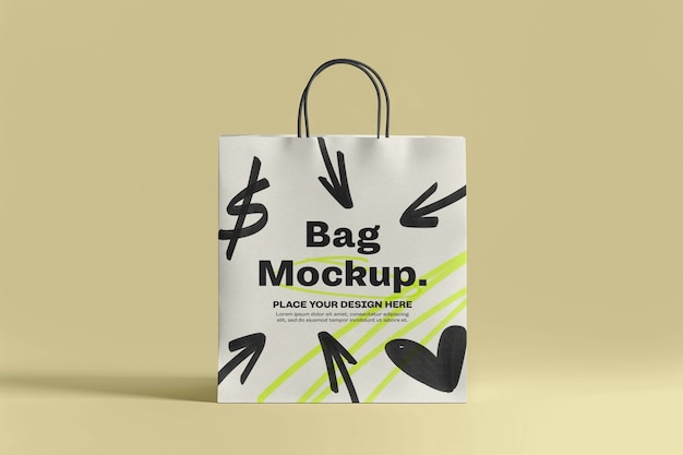 Close up on shopping bag mockup with scribbled style