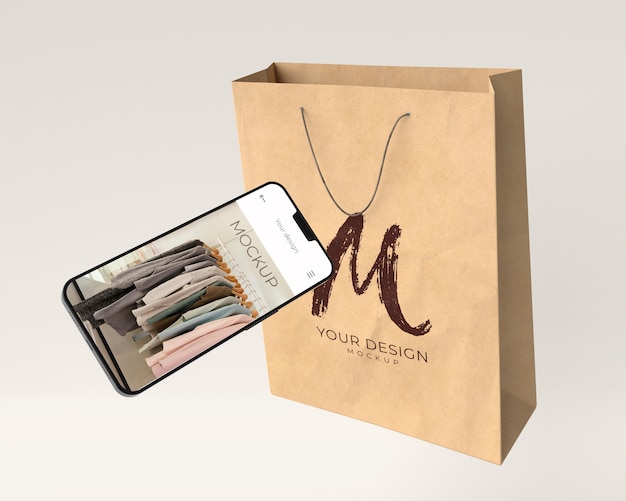 PSD close up on shopping bag with digital device mockup