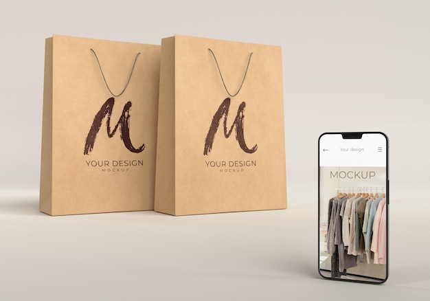 PSD close up on shopping bag with digital device mockup