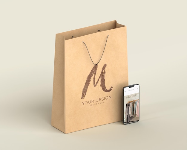 Close up on shopping bag with digital device mockup