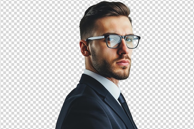 PSD close up shot of businessman in glasses on white isolated background