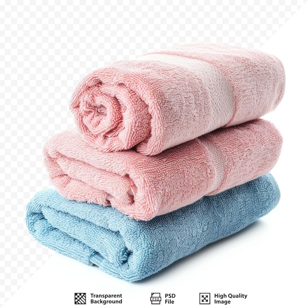 PSD close up shot of three rolled towels isolated on white isolated background copy space for text