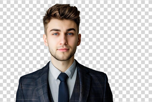 PSD close up shot of young businessman on isolated background