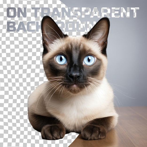 Close up siamese cat lying on a transparent background