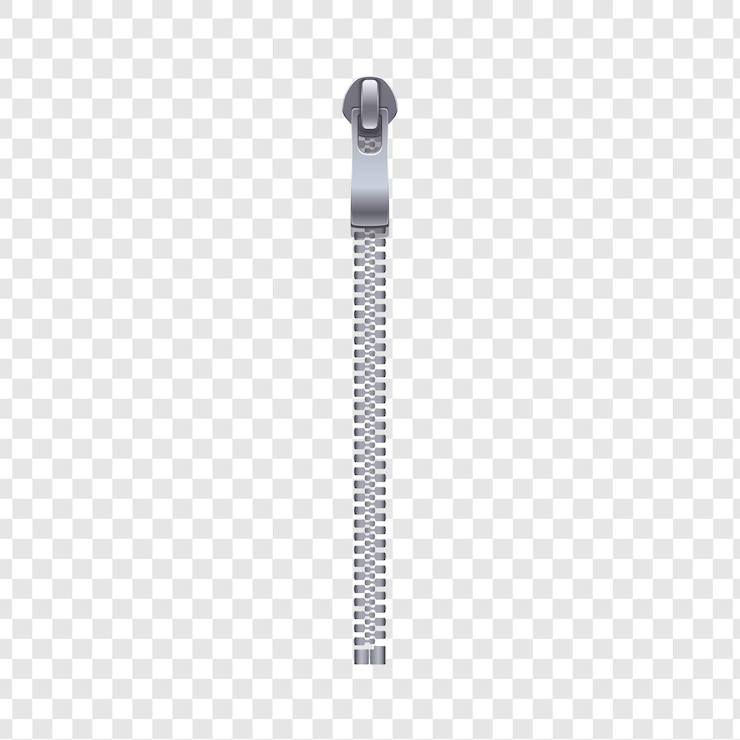 PSD close-up of a silver zipper on a transparent background
