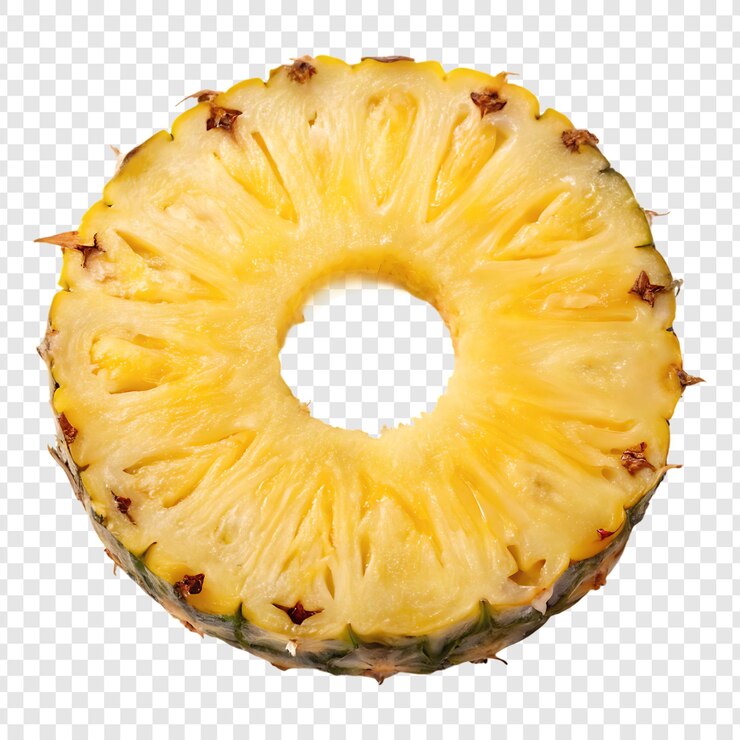 PSD close-up of a sliced pineapple ring isolated on transparent background