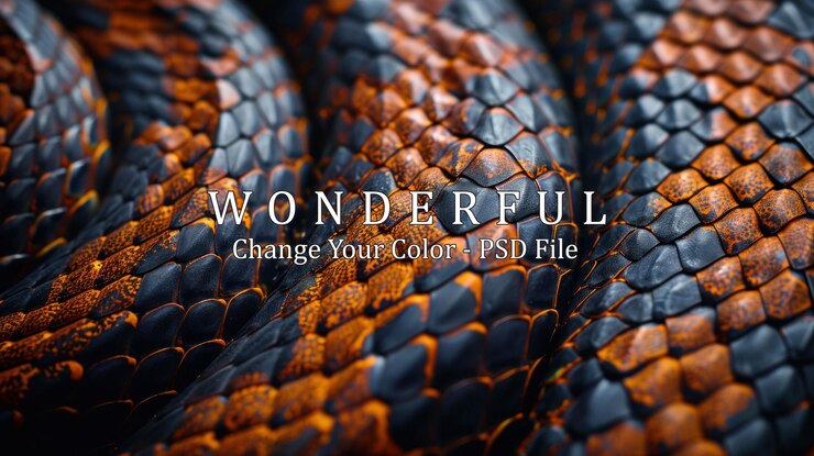 PSD close up of snake skin with black and orange scales