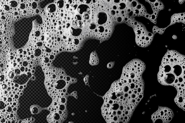 黒い表面上の石泡と泡のクローズアップ