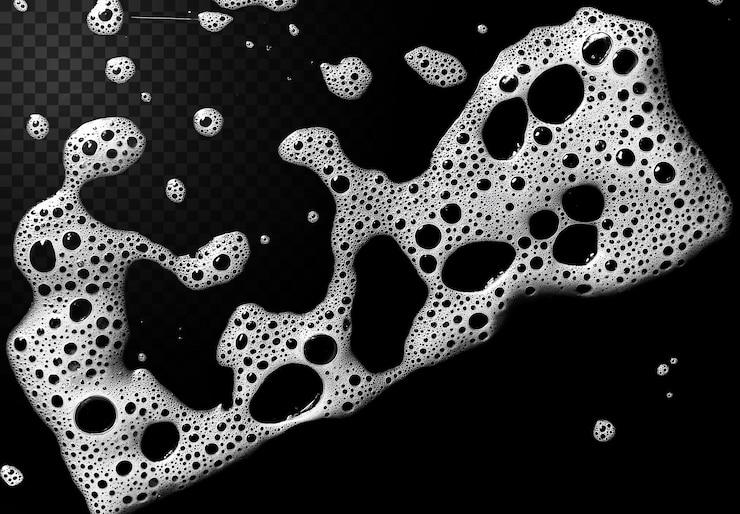 PSD close-up of soapy foam with bubbles on a dark background