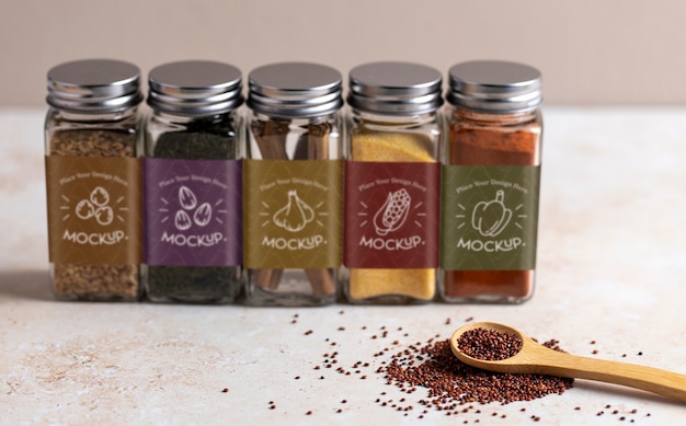 PSD close up on spice jar mockup