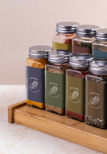 PSD close up on spice jar mockup