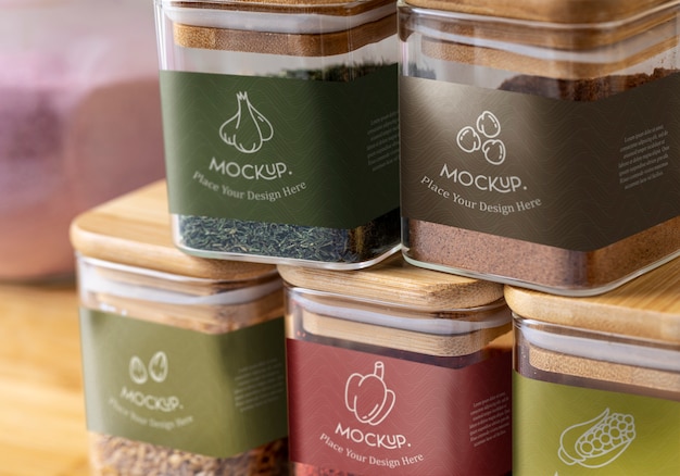 PSD close up on spice jar mockup