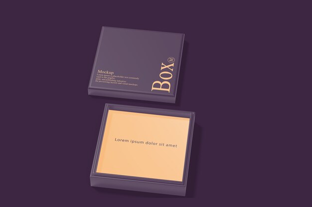 PSD close up on square box mockup isolated