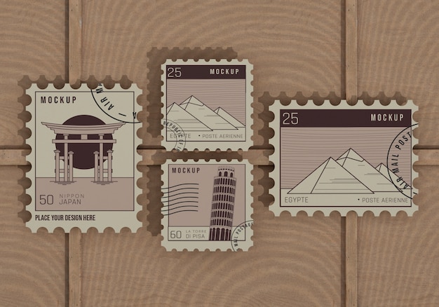 PSD close up on stamps mockup