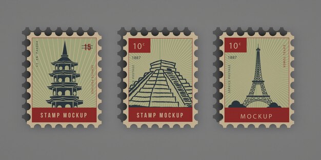 Premium PSD  Triangular mailing stamps mockup, stacked