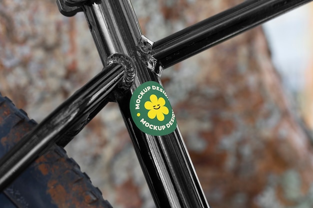 Close up sticker on bicycle