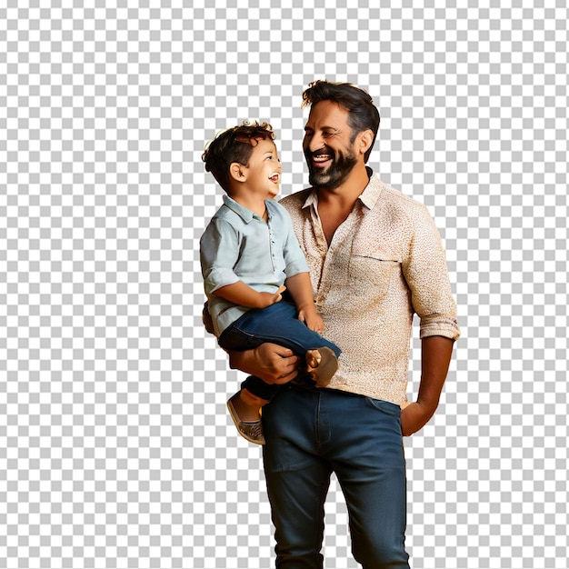PSD close up studio portrait of father together with 4 year old son on yellow background