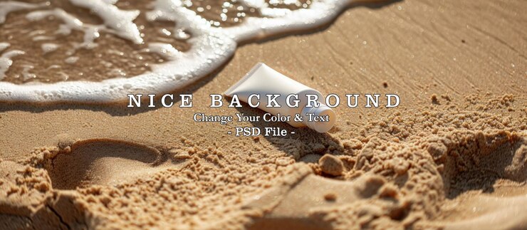 PSD close up a sunscreen lotion bottle on sandy beach wave background generated ai image