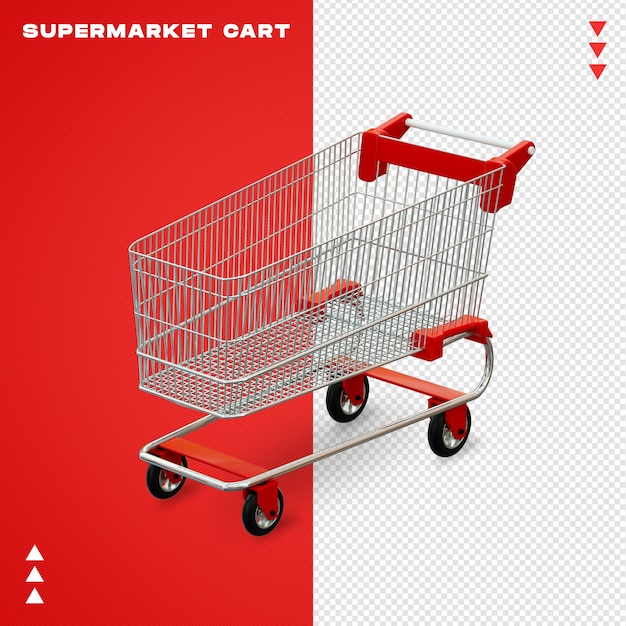 PSD close up on supermarket cart 3d rendering