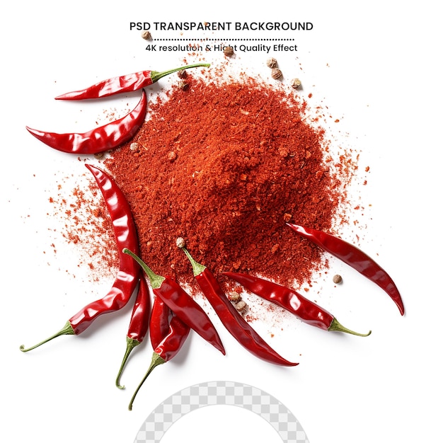 Premium PSD  Close up of a sweet pointed red pepper with paprika powder on  a white background