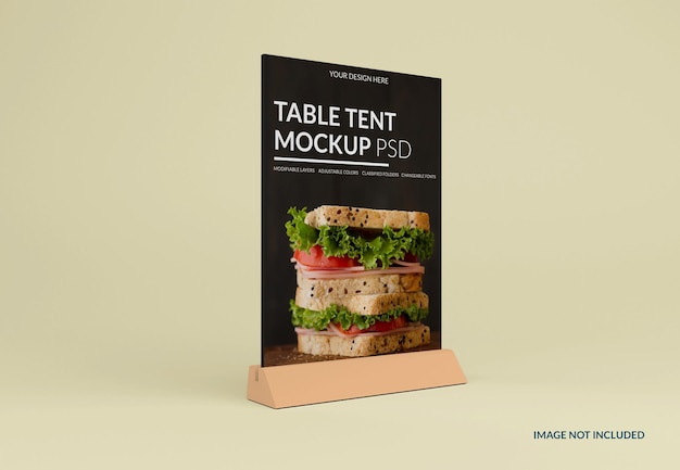 PSD close up on table tent mockup isolated