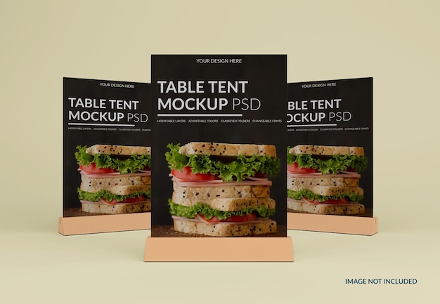 PSD close up on table tent mockup isolated