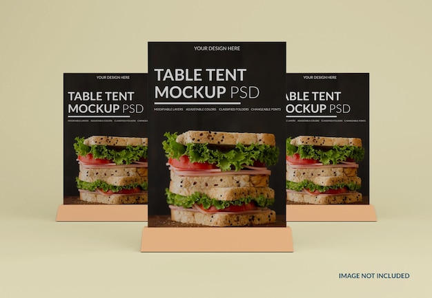 PSD close up on table tent mockup isolated