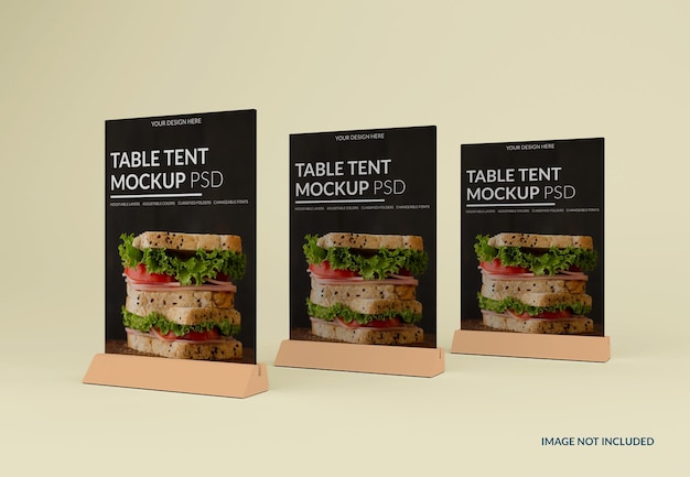 Close up on table tent mockup isolated