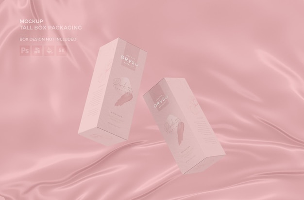 PSD primo piano su scatola alta packaging design mockup