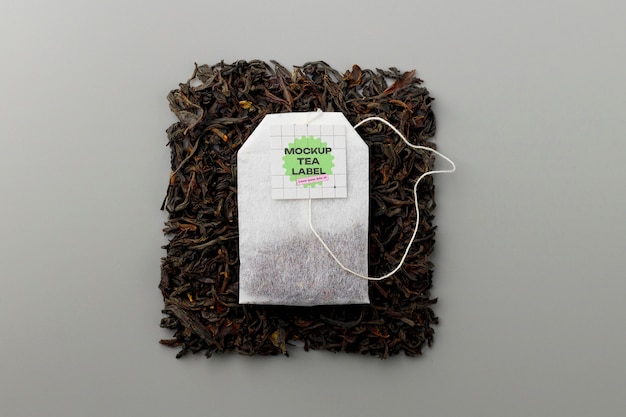 PSD close up on tea label mockup