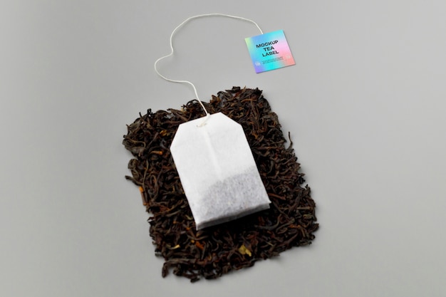 PSD close up on tea label mockup