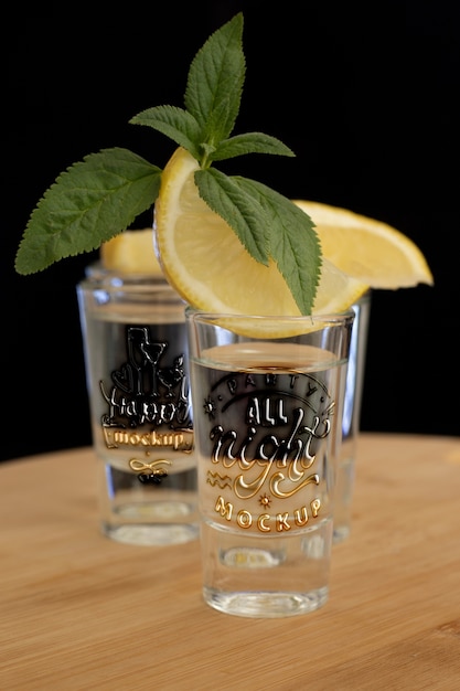 PSD close up on tequila shot glass mockup