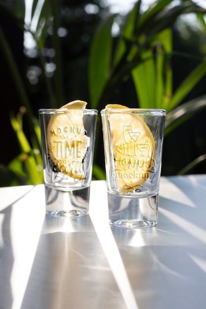 PSD close up on tequila shot glass mockup