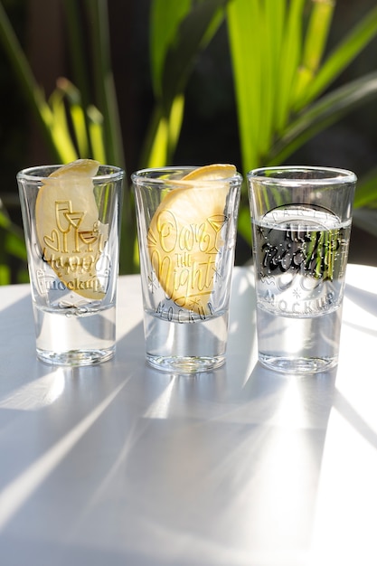 Close up on tequila shot glass mockup