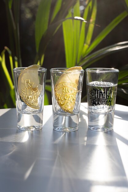 PSD close up on tequila shot glass mockup