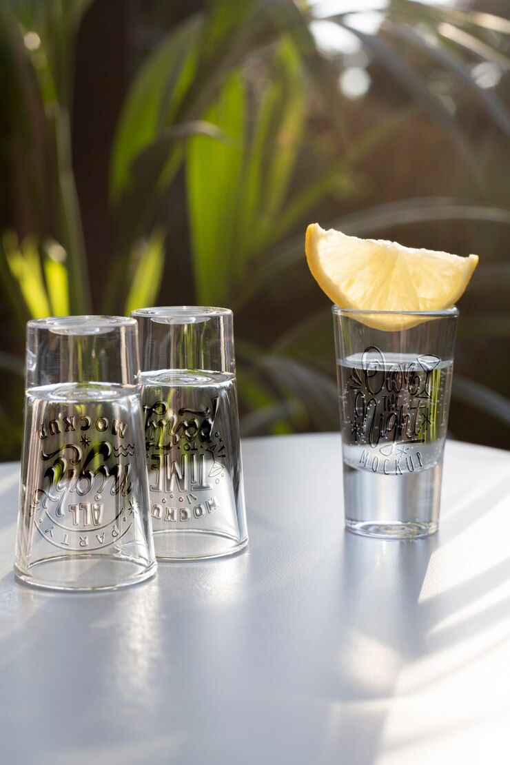 PSD close up on tequila shot glass mockup