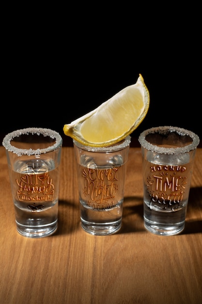 PSD close up on tequila shot glass mockup