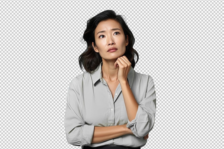 PSD 考え深い中国人女性のクローズアップ